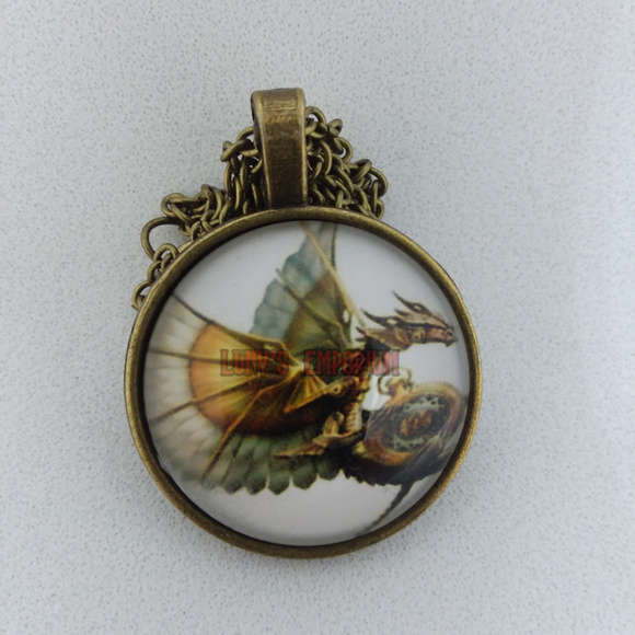 Separated&Struggling Jewelry - Vintage Steampunk Dragon Photo Glass Pendant